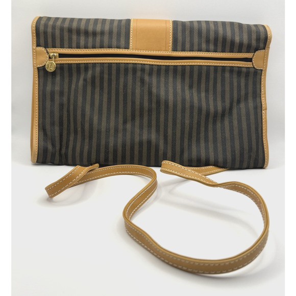 Vintage Fendi Selleria Striped Canvas & Leather Envelope Crossbody Bag Repair - Picture 2 of 16